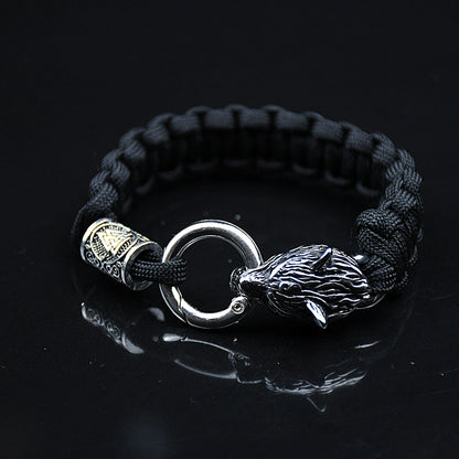 Stainless Steel Celtic Wolf Bracelets Men Norse Vikings Runes Paracord Rope Bangles Jewelry