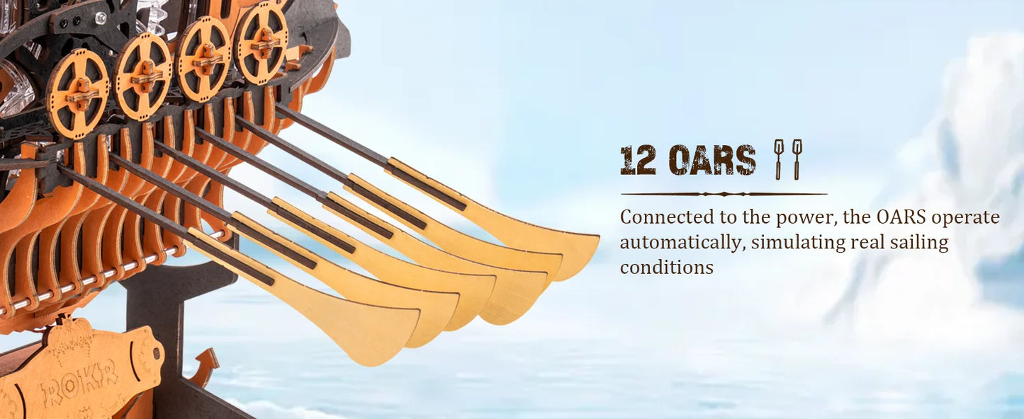 Robotime Rokr Vikingship Moveable Model for Kids Great Present Choice Eco-friendly Wood 3D Wooden Puzzle Dragon-boat Toys
