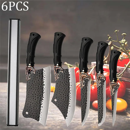1/5/6PCS Handmade Chef Knife Set Stainless Steel Kitchen Knives Professional Multipurpose Beef Boning Sashimi Utility Cutting