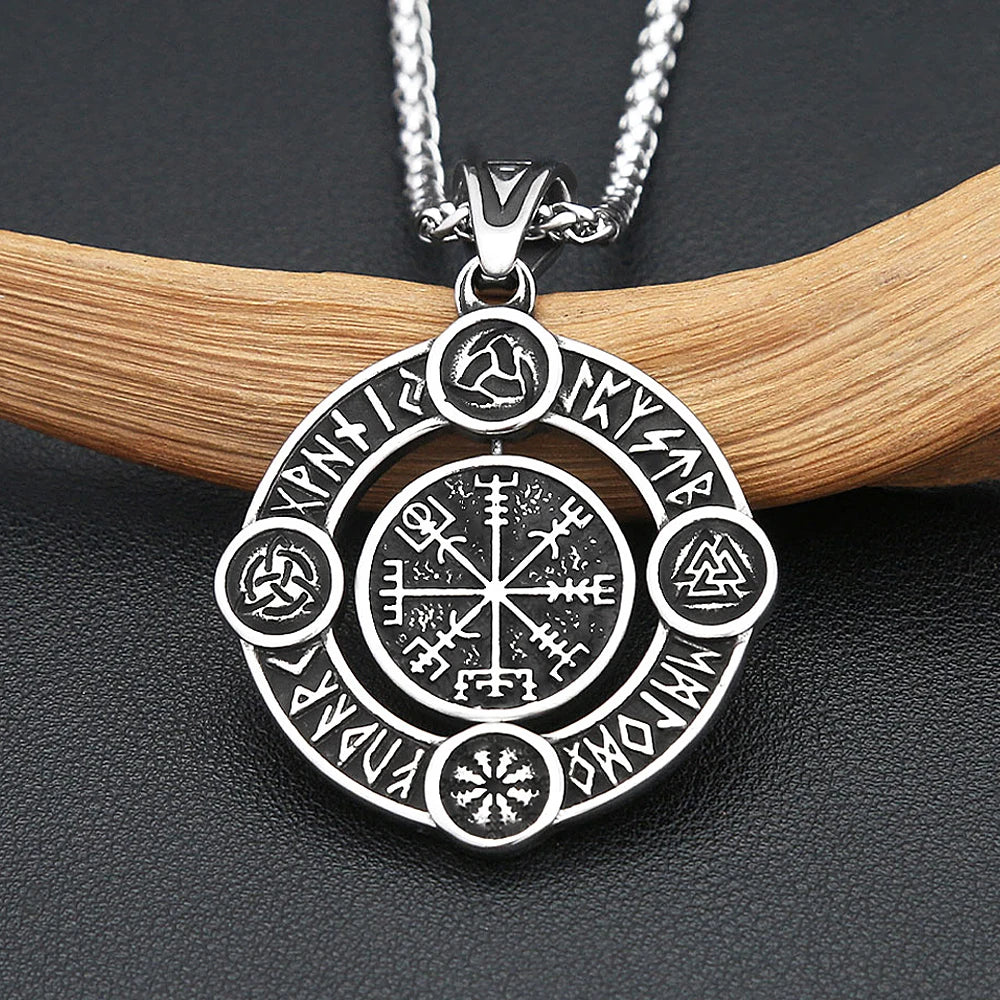 Nordic Vikings Rotate Rune Pendant Necklaces For Men Stainless Steel Viking Compass Necklace Fashion Amulet Jewelry Gifts