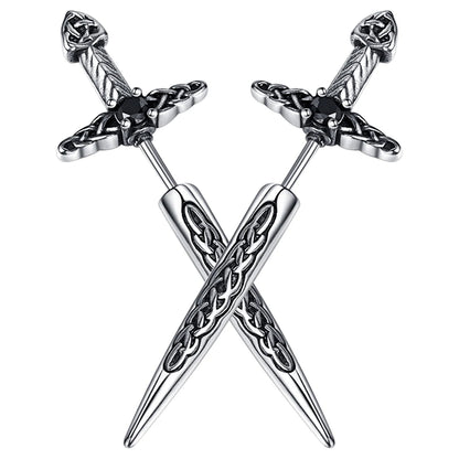 BONISKISS Men's and Women's Sword Earrings Gothic Dagger Earrings Stainless Steel Viking Zircon Tip Piercing Ring Jewelry Gift