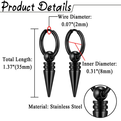 BONISKISS Cross Hollow Chain Stainless Steel Earrings Hoop Huggie Hinged Viking Runes Retro Gothic Ear Stud Men Women Unisex