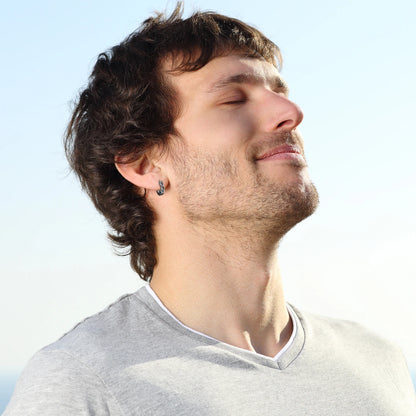 BONISKISS Cross Hollow Chain Stainless Steel Earrings Hoop Huggie Hinged Viking Runes Retro Gothic Ear Stud Men Women Unisex