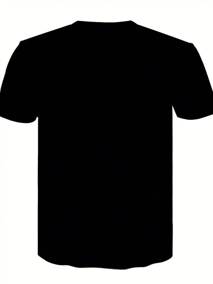 1pc Viking Skull Print T-Shirt for Men, Casual Crew Neck, 100% Polyester Knit Fabric, Reguler Print Design, S