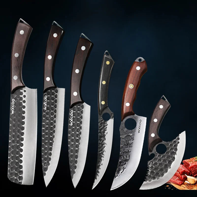 6PCS Stainless Steel Knife Set Professional High Quality Kitchenware Multipurpose Sharp Boning Meat Cleaver Cutting Knives with