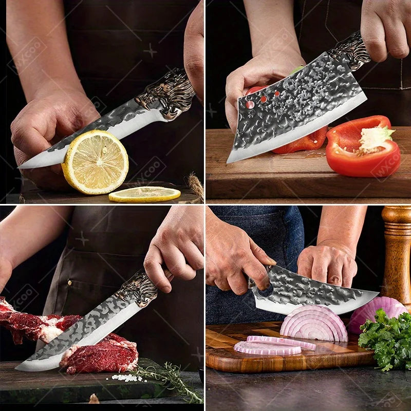 6Pcs Professional Kitchen Chef Knife Set Stainless Steel Utility Knife Boning Knife Butcher Knife Fish Knife Cutting Knife