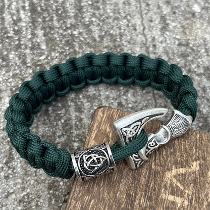 Slavic Perun Axe Norse Runes Trinity Bead Paracord Jewelry Viking Bracelet