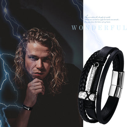 BONISKISS Vintage Viking Thor's Hammer Leather Bracelet Mens Nordic Runes Mjolnir Wristband Punk Handmade Amulet Jewelry Gift