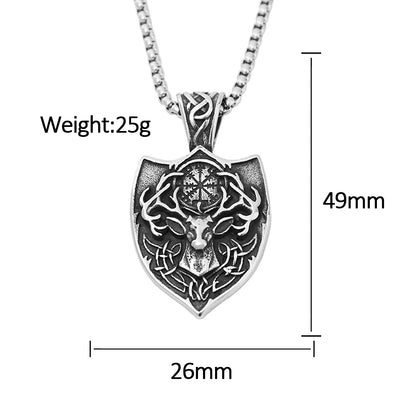 Nordic Deer Head Pendant Stainless Steel Vintage Fashion Viking Compass Necklace Men Animal Amulet Jewelry Gifts