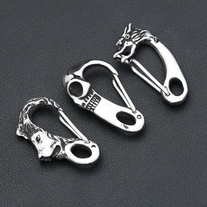 Stainless Steel Lion Head Keychain Men Skull Buckle Key Ring Carabiner Jewelry