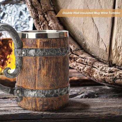 500ml Insulated Tumbler Double Wall Simulation Wood Beer Cup Creative Beverage Cup Heat Resistant for Tea Coffee Drinks