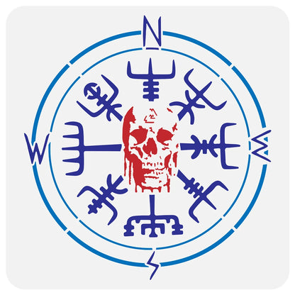 1pc Viking Compass Painting Stencil 11.8x11.8 inch Skull Compass Stencil for Painting ReusableTheme Motifs Plastic Stencil