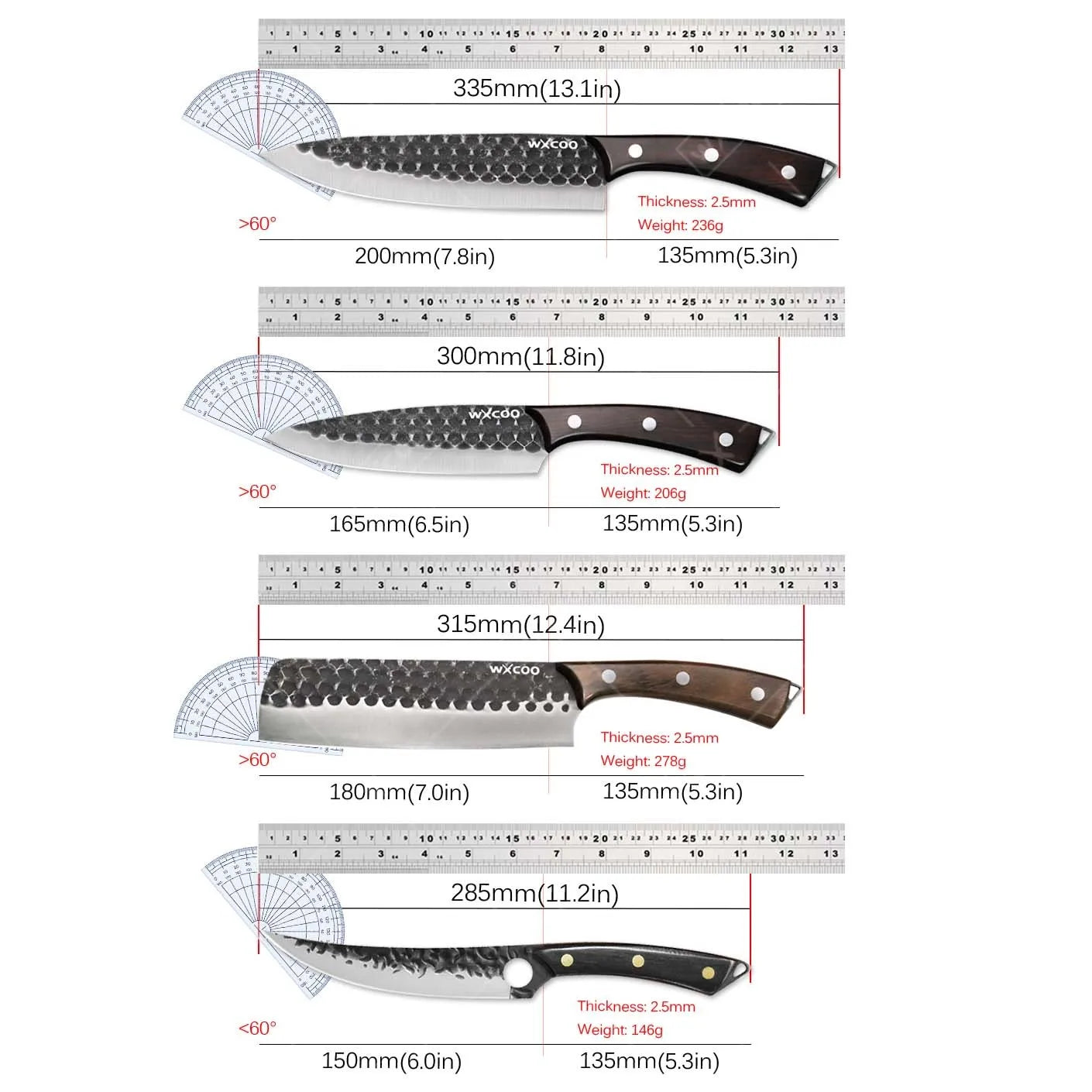 4PCS Stainless Steel Knife Set Professional Handmade High Quality Sharp Kitchenware Boning Meat Cleaver Fruit Knife with Covers