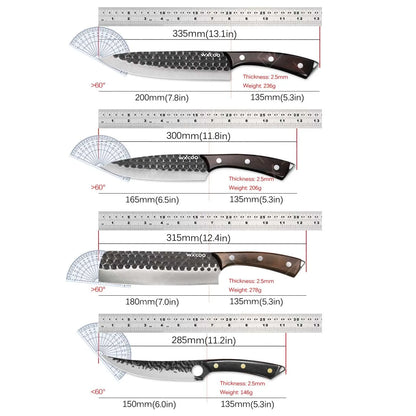 4PCS Stainless Steel Knife Set Professional Handmade High Quality Sharp Kitchenware Boning Meat Cleaver Fruit Knife with Covers