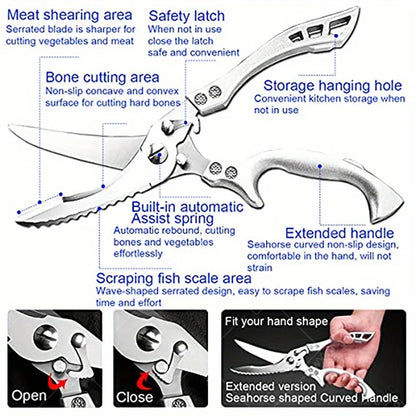 2pcS Kitchen Knife Stainless Steel Handmade Boning Cleaver Butcher Scissors Vegetable Fruit Bone Knife