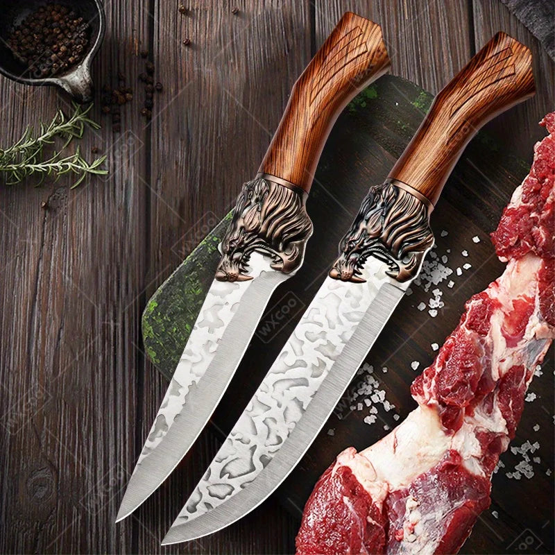 6PCS Professional Kitchen Chef Knife Set Stainless Steel Boning Knife Forged Butcher Knife Utility Knife Vegetable Chopper Meat