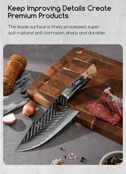 SHANGDAO Damascus Butcher Knife 7 inch, Viking Cleaver Kitchen Knives with Leather Sheath - Hand Forged Resin & Wood Handle