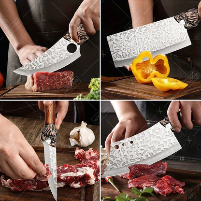 6PCS Professional Kitchen Chef Knife Set Stainless Steel Boning Knife Forged Butcher Knife Utility Knife Vegetable Chopper Meat