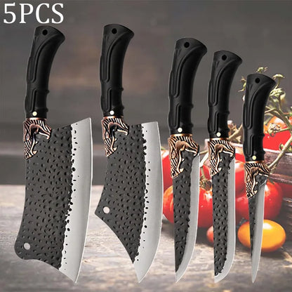 1/5/6PCS Handmade Chef Knife Set Stainless Steel Kitchen Knives Professional Multipurpose Beef Boning Sashimi Utility Cutting