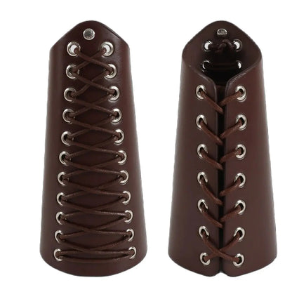 2pcs Black Lace-Up Viking Wristbands PU Leather Medieval Bracer Arm Guards For Renaissance Faire Halloween Cosplay Costume