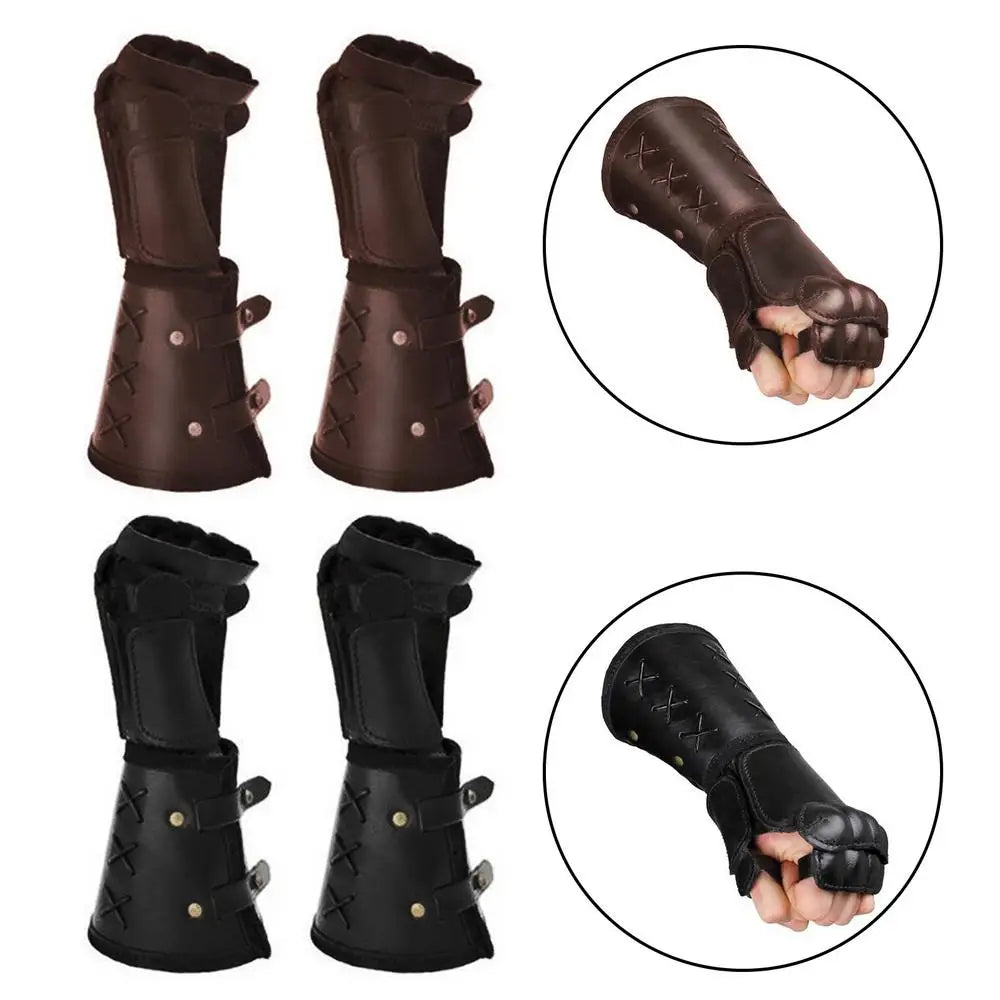 new Medieval Gloves Long Glove Artificial Leather Viking Wrist Guard Steampunk Medieval Viking Gauntlet Cosplay Costume