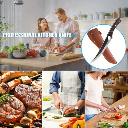 1 PC High Carbon Steel Boning Knife with Sheath Professional Kitchen Knife Multipurpose Fruit Vegetable Meat Fish Cleaver Sharp