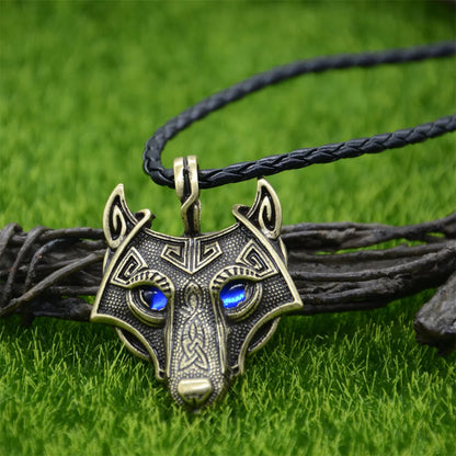 Blue Green Eyes Wolf Pendant Amulet Viking Talisman Jewelry Male Necklace