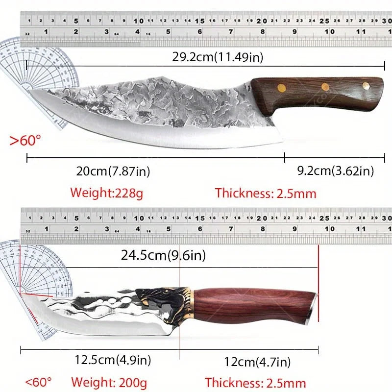 2PCS Professional Kitchen Chef Knife Set Forged Stainless Steel Boning Knife Multipurpose Butcher Knife Cooking Knife Cleaver