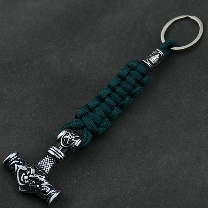 Thor's Hammer Vikings Keychain Men Charm vegvisir Rune Braided Lanyard Stainless Steel Keyring Valknut Rune Handmade Retro Jewel