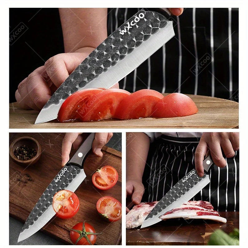 2 Pcs Stainless Steel Kitchen Chef Knife Set Hand Forged Multipurpose Butcher Boning Knife with Wooden Handle for Cooking