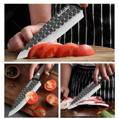 2 Pcs Stainless Steel Kitchen Chef Knife Set Hand Forged Multipurpose Butcher Boning Knife with Wooden Handle for Cooking