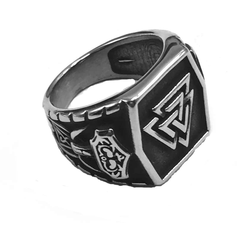 Nordic viking rune valknut thor hammer Mjolnir Ring stainless steel amulet ring