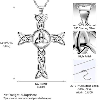 Celtic Knot Cross Pendant Necklace for Women Men  925 Sterling Silver Necklace Triangle Pendant  Jewelry for Mom Grandma