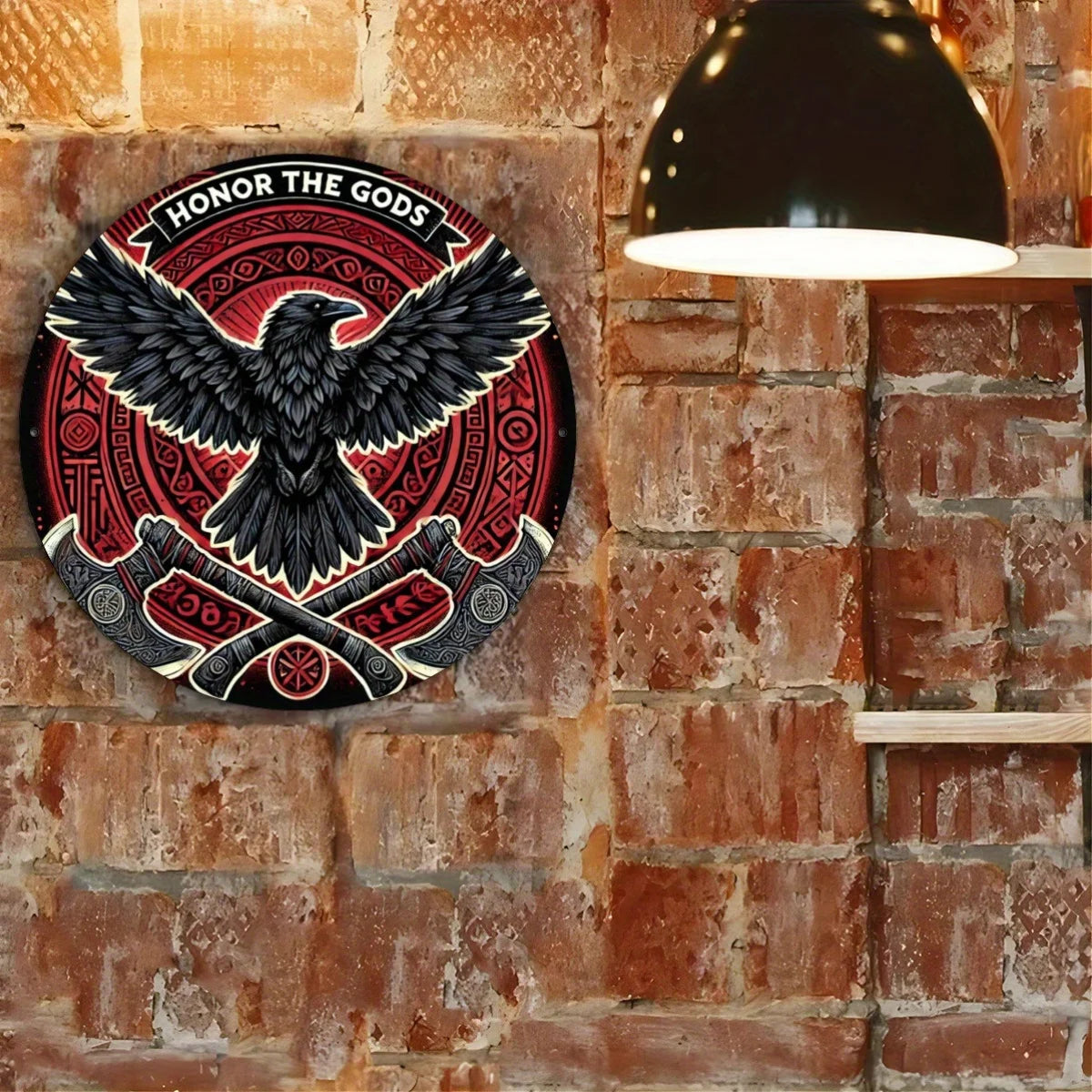 Viking Themed Metal Sign - 7.8 Inch Round Rustproof Iron Wall Art, Norse God Design for Home, Office \u0026 Coffee Shop Decor