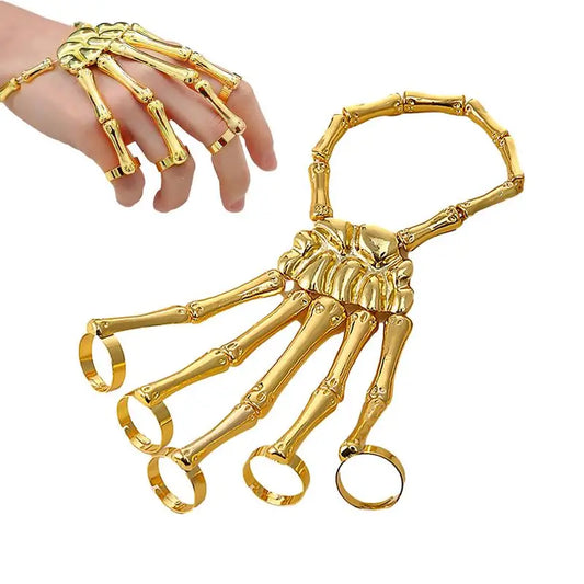 Creative Punk Skeleton Hand Bone Versatile Five Finger Ring Bracelet Adjustable One Chain Bracelet Halloween Bracelet Unisex
