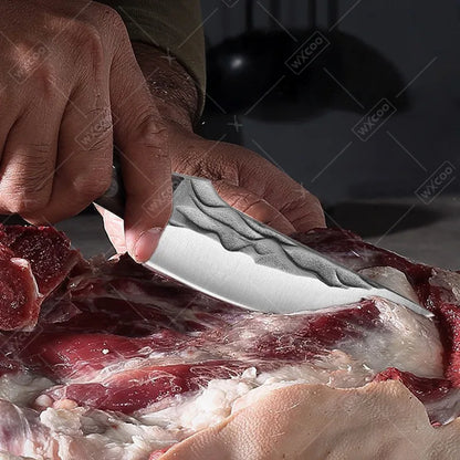 2pcS Kitchen Knife Stainless Steel Handmade Boning Cleaver Butcher Scissors Vegetable Fruit Bone Knife