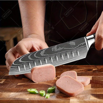 9 Pcs Kitchen Chef Knife Set High Carbon Stainless Steel Damascus Chef Knife Boning Knife Cleaver Santoku Slicer Vegetable