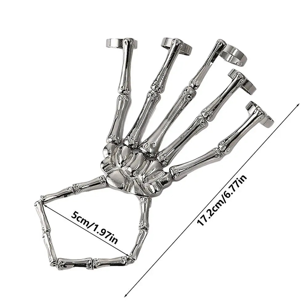 Creative Punk Skeleton Hand Bone Versatile Five Finger Ring Bracelet Adjustable One Chain Bracelet Halloween Bracelet Unisex