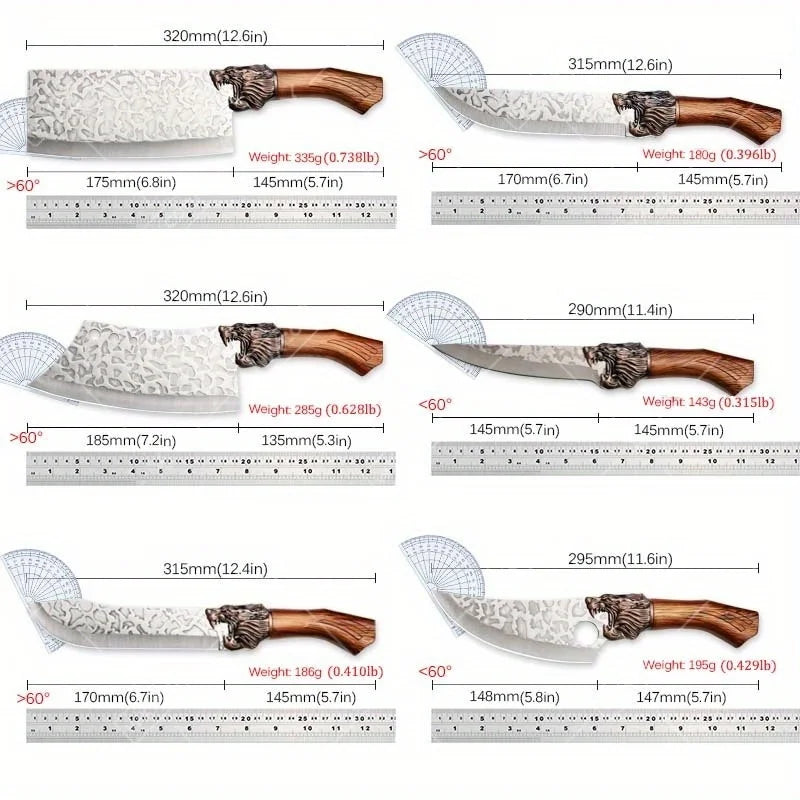 6PCS Professional Kitchen Chef Knife Set Handmade Forged Stainless Steel Meat Cleaver Utility Boning Vegetable Chopper Cutting