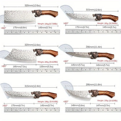 6PCS Professional Kitchen Chef Knife Set Handmade Forged Stainless Steel Meat Cleaver Utility Boning Vegetable Chopper Cutting