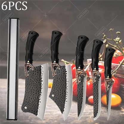 1/5/6PCS Handmade Chef Knife Set Stainless Steel Kitchen Knives Professional Multipurpose Beef Boning Sashimi Utility Cutting