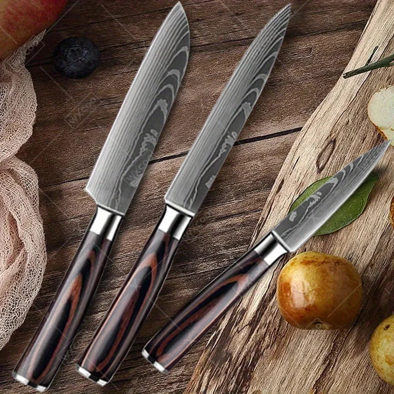 9 Pcs Kitchen Chef Knife Set High Carbon Stainless Steel Damascus Chef Knife Boning Knife Cleaver Santoku Slicer Vegetable