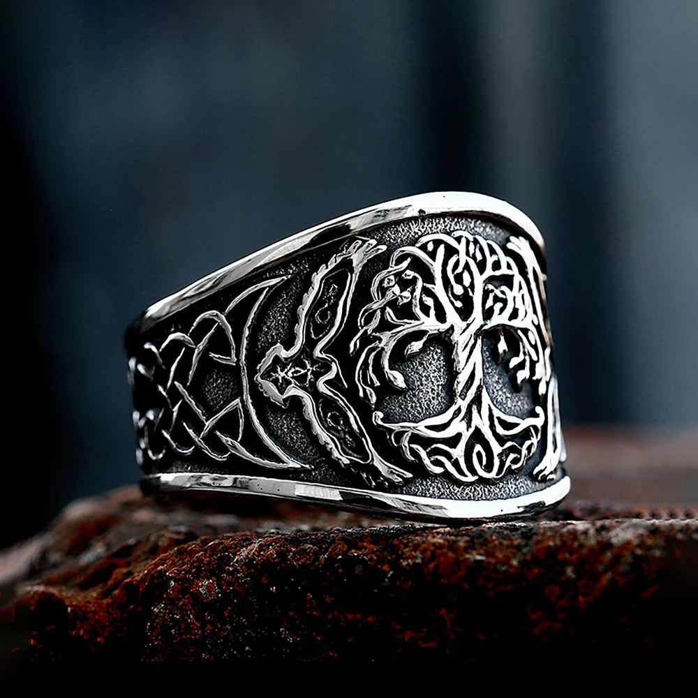 Viking Tree Of Life Ring Nordic Stainless Steel Yggdrasils