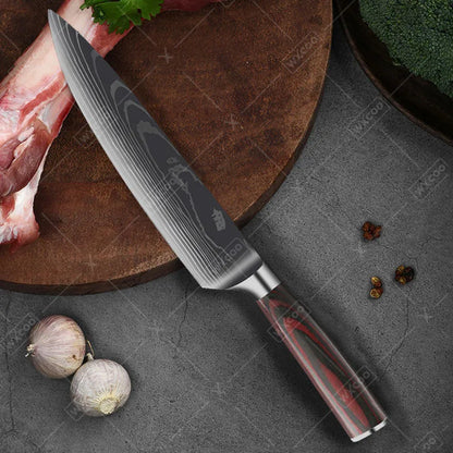 9 Pcs Kitchen Chef Knife Set High Carbon Stainless Steel Damascus Chef Knife Boning Knife Cleaver Santoku Slicer Vegetable