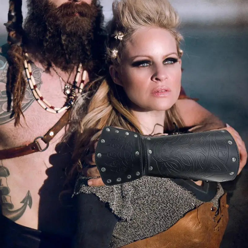 Medieval Arm Gauntlets Feather Viking Wrist And Hand Bracer Nordic Viking Style Hand Guard Costume For Playing Roles For Cosplay