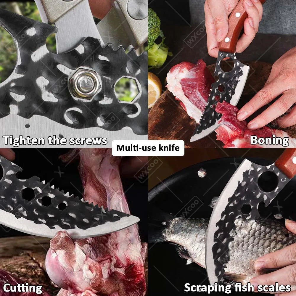 2 PCS Stainless Steel Kitchen Knife Set Mini Butcher Paring Cleavers Multipurpose Hand Forged Utility Cutters for Kitchen