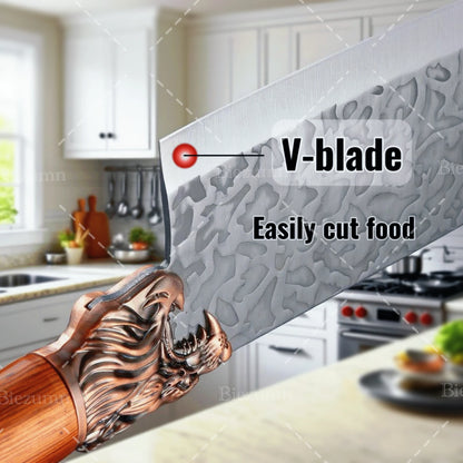 7pcs kitchen set knives, brown dragon head knives, high-quality chef knives, high hardness, high-quality steel, sharp and durabl