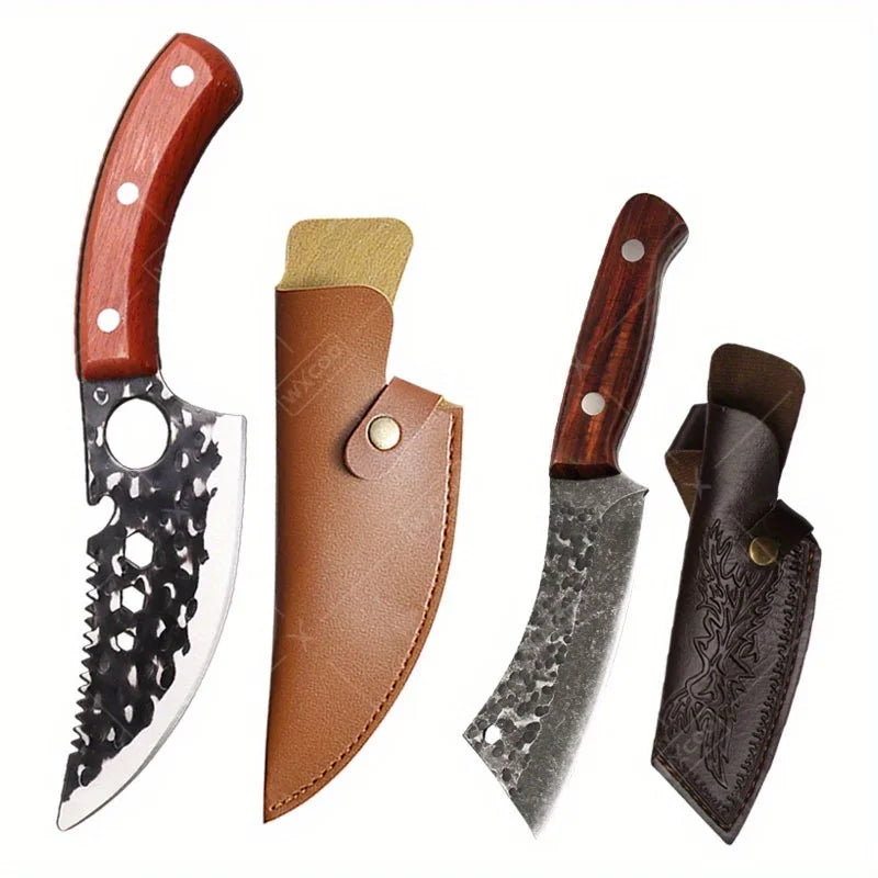 2 PCS Stainless Steel Kitchen Knife Set Mini Butcher Paring Cleavers Multipurpose Hand Forged Utility Cutters for Kitchen