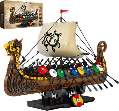 Pirate Ship Model Building Set,Medieval Viking Ship Kit with Flock Sails & Shields 66101，Gifts for Men Adults Teens,2547 PCS