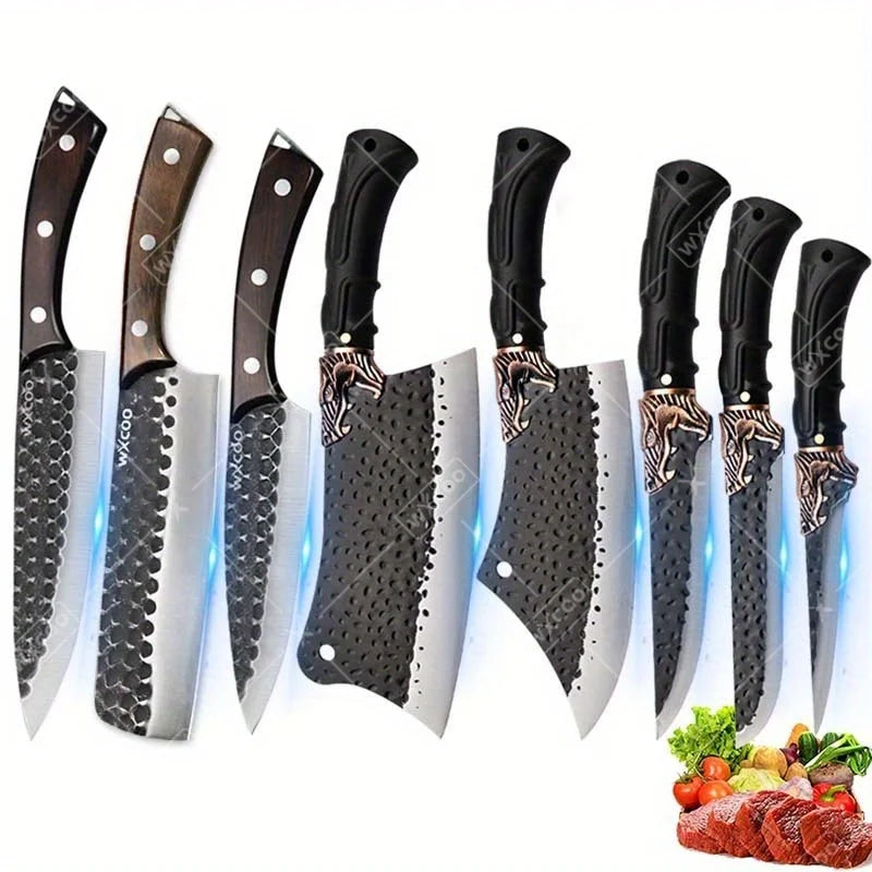 8PCS Professional Kitchen Chef Knife Set Stainless Steel Forged for Cooking Meat Vegetable Fish Utility Cutting